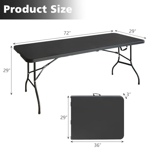 LSKSSNG Portable 6Ft Folding Table, Heavy Duty Plastic Fold-in-Half Utility Foldable Dining Table, Multi-Purpose Plastic F...