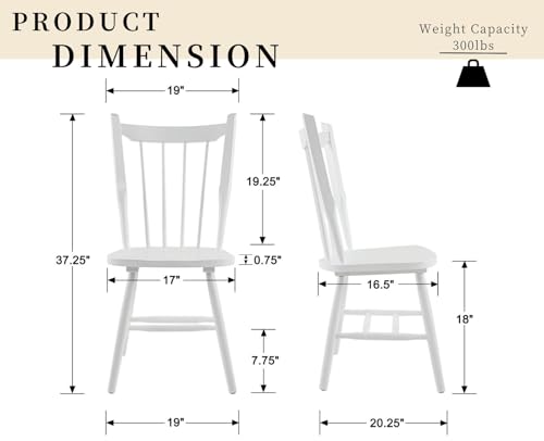 ROCITY Wooden Dining Chairs Set of 4 Mid Century Modern Kitchen Chairs with Spindle Back/Solid Wood Frame Vintage Windsor Chairs for Dining Room, White