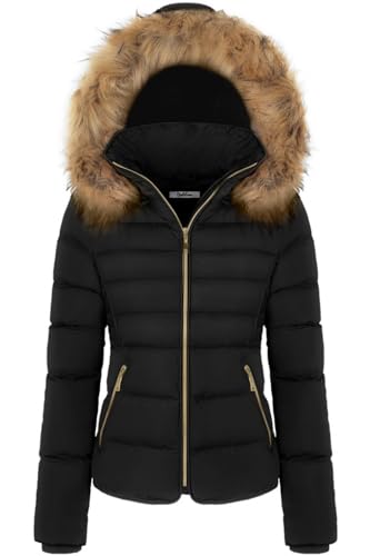 BodiLove Women's Fur Hooded Thickened Jacket with Fleece Lining