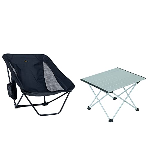iClimb 1 Folding Table and 1 Low Folding Chair Bundle, Ultralight Compact for One Person Outdoor Backpacking Camping Hikin...