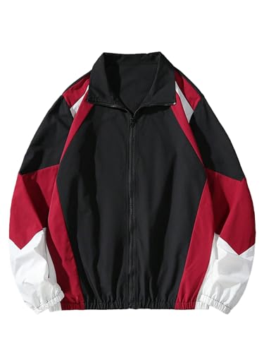 SOLY HUX Men's Varsity Jacket Zipper Color Block Windbreaker Jackets Long Sleeve Coats Streetwear