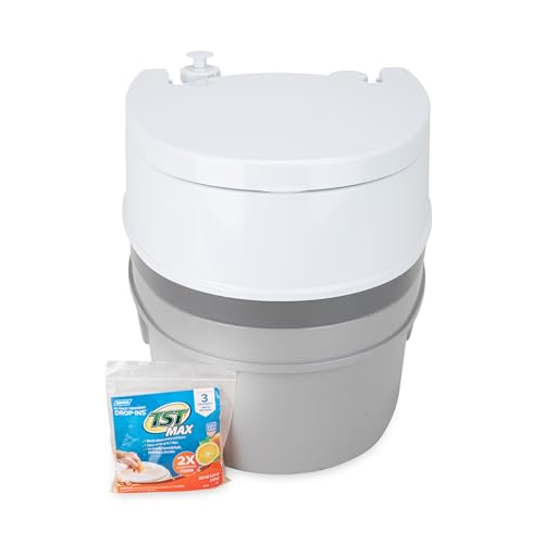 Camco RV Premium Travel Toilet - Features a 5.3-Gallon Detachable Holding Tank, Pump Flush Design & Spring-Loaded Latch (4...