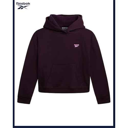 Reebok Girls Sweatsuit Set - 2 Piece Soft Long Sleeve Hoodie Sweatshirt and Sweatpants for Girls - Athletic Sweatsuit, Size 7, Plum