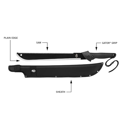Gerber Gear Gator Machete 25" with Plain Edge Blade and Saw, Gator Grip and Protective Sheath for Gardening, Survival, Hun...