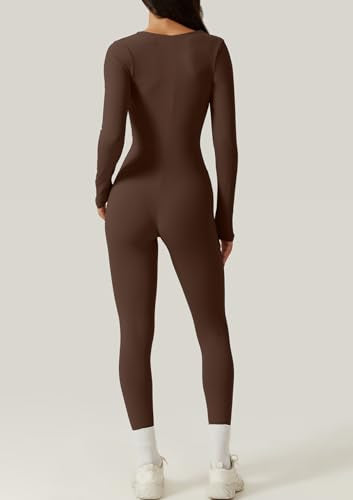 QINSEN Womens Sexy Square Neck Long Sleeve Full Length Leggings Bodycon Stretch Jumpsuit