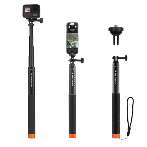 K&F Concept Invisible Selfie Stick, Extension Carbon Long Pole（127cm/50in） for Insta360 X5 Sports Camera GoPro DJI OSMO Po...