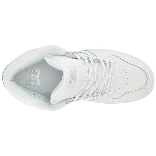 DC Women's Manteca 4 High Top Skate Shoe, White/Silver, 8