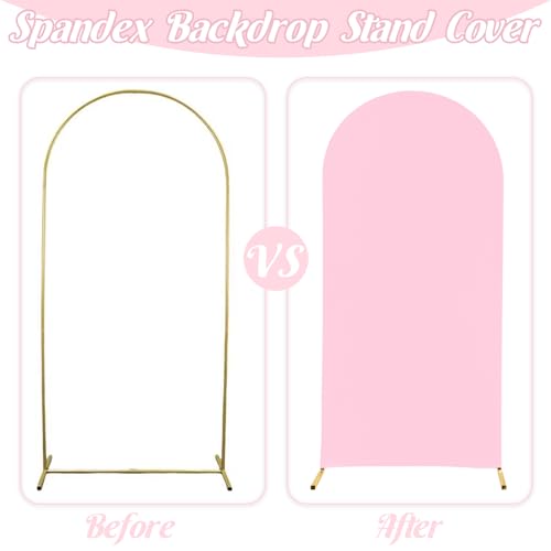 Spandex Fitted Wedding Arch Cover 7.2FT Pink Arch Backdrop Cover, Round Top Chiara Backdrop Stand Covers for Wedding Birth...