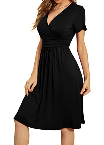WEACZZY Women's Summer Short Sleeve Casual Dresses V-Neck Floral Party Dress with Pockets