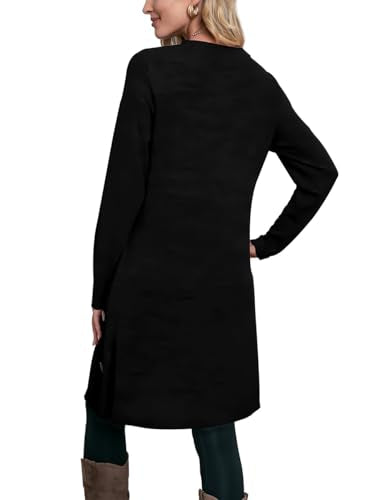 OFEEFAN Long Sleeve Dress for Women Crew Neck Tunic Dress with Pockets Buttons Side