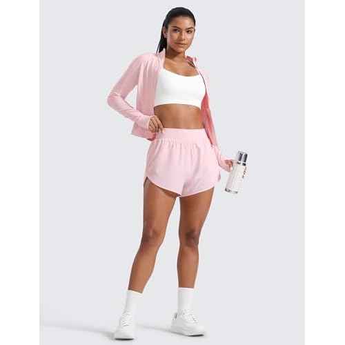 CRZ YOGA Dolphin Flat Waist Athletic Shorts for Women 3" - High Rise Quick Dry for Running Workout Gym Track with Zip Pockets