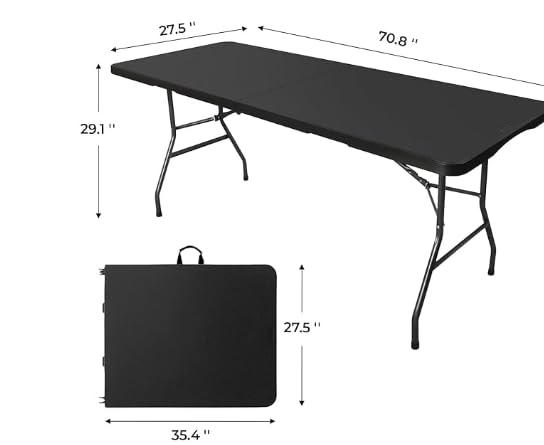 Vampire Killer 6FT Heavy-Duty Folding Table - Instant Setup Portable Utility Table for Large Gatherings, Indoor/Outdoor Ev...