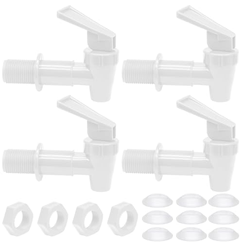 Rierdge 4 Pcs White Plastic Water Spigot Spout, Replacement Cooler Faucet Water Dispenser Tap Set, Water Beverage Lever Po...