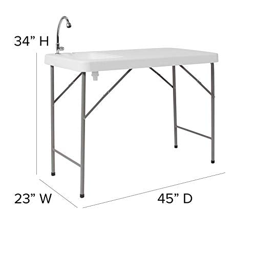 Flash Furniture Wesley 4' Portable Fish Cleaning Table with Sink, Outdoor Portable Folding Camping Sink Table with Faucet,...