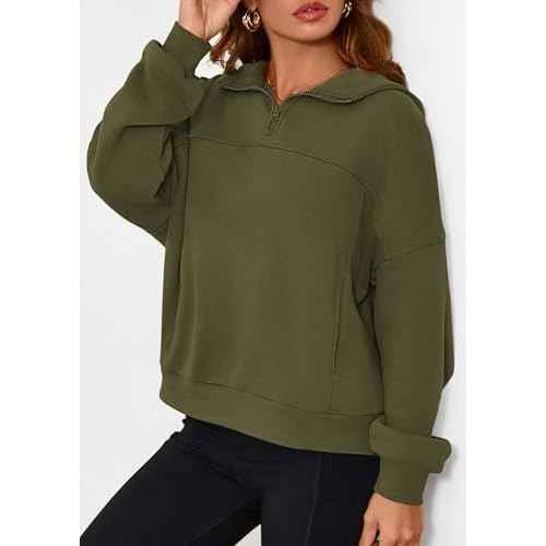 PRETTYGARDEN Womens Hoodies Cropped Fleece Sweatshirts 2025 Fall Fashion Quarter Zip Pullover Long Sleeve Tops Winter Clothes