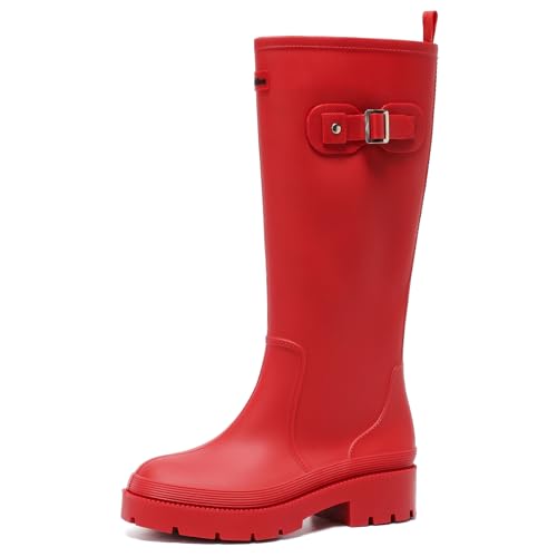 Pelbiuqik Women's Rain Boots Knee High Rubber Boots Waterproof Anti-Slip Tall wide calf Garden Boots Insulated Work Water ...