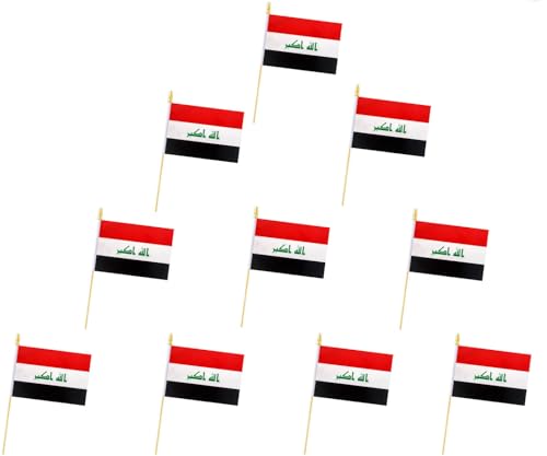 10 Pack Iraq Flags -IRQ Handheld Flag-Desktop Flag-5x8 In, Iraqi Mini Flag. Suitable For Party Decorations, Store Display...