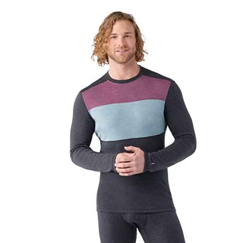 Smartwool Men's Classic Thermal Merino Base Layer Colorblock Crew Charcoal-Argyle Purple Large