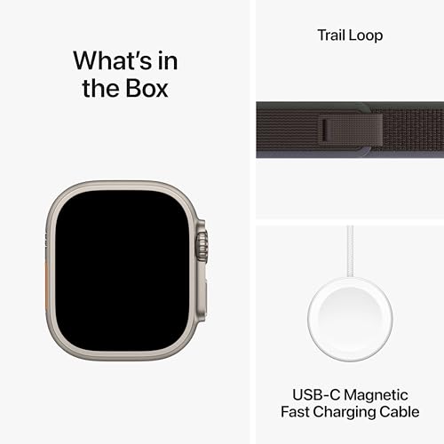 Apple Watch Ultra 2 [GPS + Cellular 49mm] Smartwatch with Rugged Titanium Case & Blue/Black Trail Loop S/M. Fitness Tracke...