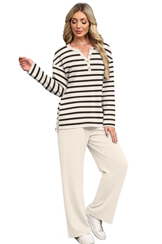 XIEERDUO Lounge Sets for Women 2 Piece V Neck Button Matching Sweatsuit Loungewear Fall Outfits Fashion Clothing Pajamas
