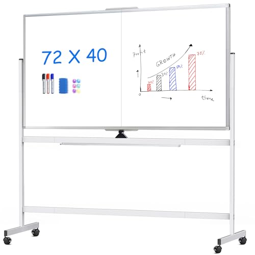 maxtek Rolling Whiteboard, 72x40 Large Double-Sided White Board Dry Erase on Wheels, Giant Magnetic White Board Standing f...