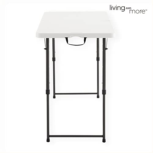 Living and More 4 Foot Height Adjustable Fold-in-Half Table with Carrying Handle, Easy Folding and Storage, Indoor Outdoor...