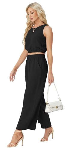GRECERELLE Two Piece Sets for Women Sleeveless Crop Top Wide Leg Pants Sweat Set for Women Tracksuits 2026 Summer