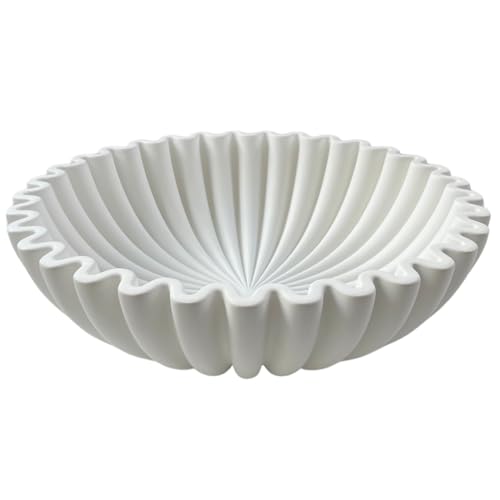 OAKOA Concrete Decorative Bowl - White Large Decorative Bowls for Home Decor - Coffee Table Bowl Decor - Scalloped Ruffle ...