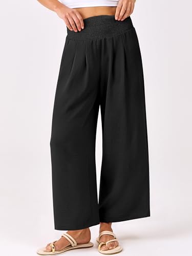 ANRABESS Womens Pants Wide Leg High Waisted Palazzo Pants Summer Flowy Beach Lounge Casual Trousers with Pockets