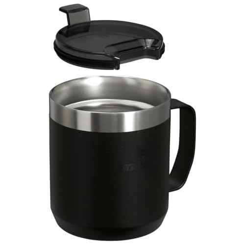 STANLEY Stay-Hot Camp Mug 12 oz | Press Fit Drink Through Lid | Cup for Coffee, Tea and Drinks | Insulated Stainless Steel Coffee Mug | BPA-Free | Black 2.0