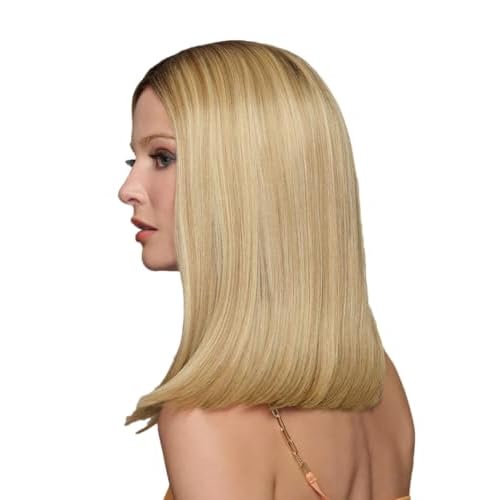 Hairuwear Hairdo Sleek For The Week Straight Asymmetrical Shoulder Length Wig, Average Cap, SS14/88 Rooted Golden Wheat