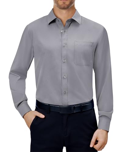 Alimens & Gentle Mens Dress Shirts 4-Way Stretch Long Sleeve Collared Casual Solid Wedding Dating Button Down Shirt