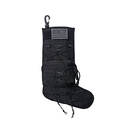 Speed Track Tactical Christmas Stocking, with Flag Patch MOLLE Webbing, Zip Pocket, MOLLE Clips, Gift for Veterans Militar...