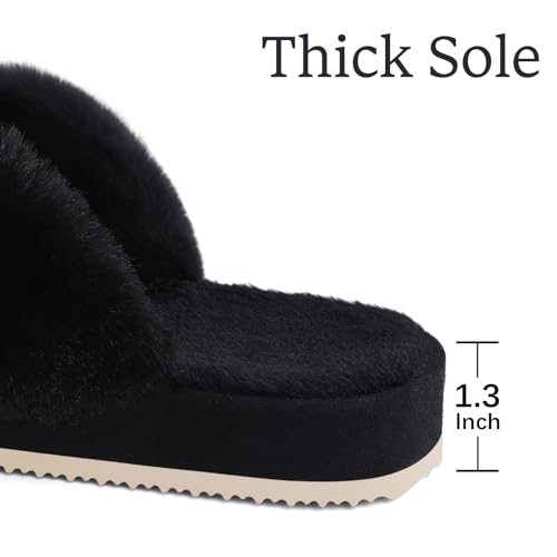 Comwarm Women's Cross Band Fuzzy Slippers Fluffy Open Toe House Slippers Cozy Plush Bedroom Shoes Indoor Outdoor