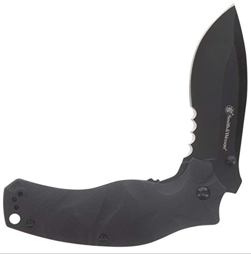 Smith & Wesson Black Ops Recurve 8in S.S. Assisted Opening Knife with 3.5in Drop Point Blade and G10 Handle for Outdoor, T...
