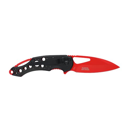 MTECH USA Folding Pocket Knife, 3.55" Drop Point Blade, Black and Red Aluminum Handle, 8.3" Overall Length