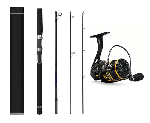 4-PieceSpinning Fishing Rod, 7' Travel Fishing Pole and 200 Reel Combos,5 +1 Shielded Bearings Stainless Steel BB Spinning...