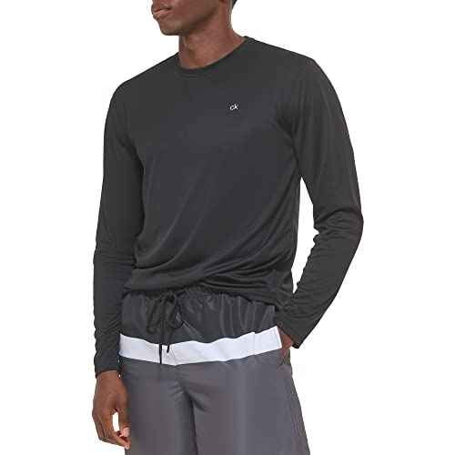 Calvin Klein Men's Standard Light Weight Quick Dry Long Sleeve 40+ UPF Protection Active Top, Black, X-Large