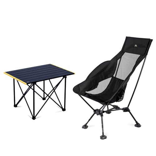 iClimb 1 Folding Table and 1 Adjustable High Back Anti-Sinking Chair Bundle, Ultralight Compact for Adults Outdoor Beach B...