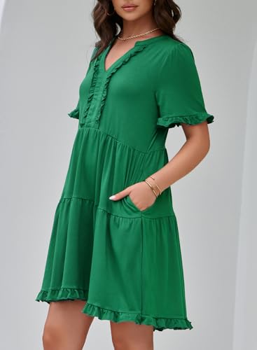 Dokotoo Womens Summer Dresses V Neck Short Sleeve Casual Empire Waist Flowy Babydoll Mini Dress