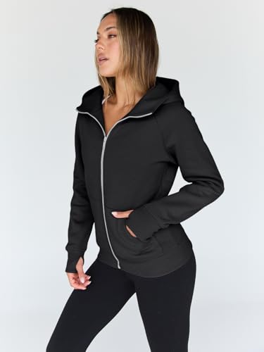 Trendy Queen Women's Full Zip Up Hoodie - Fitted Long Sleeve Sweatshirts for Fall and Winter