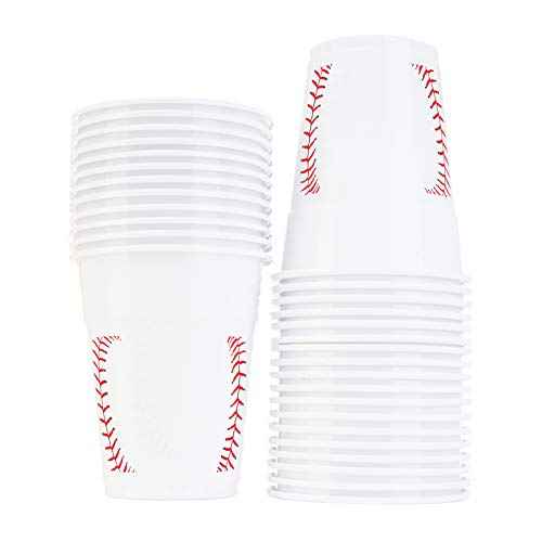 Neliblu Baseball-Themed 16 oz Plastic Cups, Pack of 30, Suitable for Birthday Party Supplies and Game Day