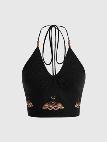 Verdusa Women's Going Out Tops Y2k Gothic Clothes Crochet Halter Top Western Boho Cowgirl Outfits