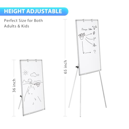 Easel Whiteboard - Magnetic Portable Dry Erase 36 x 24 Tripod Height Adjustable, 3' x 2' Flipchart Easel Stand White Board...