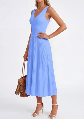 PRETTYGARDEN Women's Summer Casual Dresses 2026 Spring Sleeveless V Neck Midi Business Work A Line Pleated Cocktail Dress