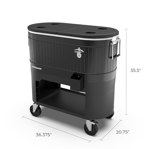 Permasteel Rolling Patio Cooler – Large Outdoor Ice Chest with Wheels, Beverage Cooler for Backyard, BBQ, Tailgate, Beach,...