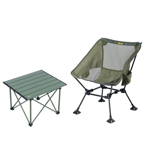 iClimb 1 Folding Table and 1 Anti-Sinking Chair Bundle, Ultralight Compact for Adults Outdoor Beach Backpacking Hiking Cam...