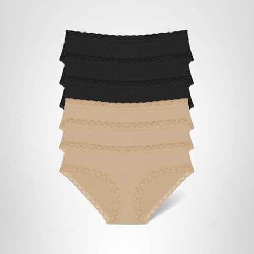 Natori Women's Bliss Cotton Girl Brief 6 Pack Panties 156058P6, Black/Black/Blck/Cafe/Cafe/Cafe, XXL