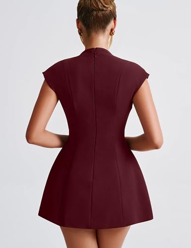 YMDUCH Women's Sexy Deep V Neck Cap Sleeve A-line Mini Club Party Dress