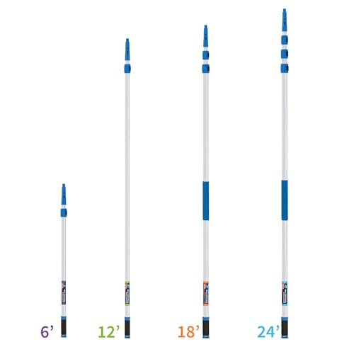 Unger Professional Connect & Clean 3’-6’ Aluminum Telescopic Extension Pole with Locking Cone & Quick-Flip Clamp – Compatible with Cleaning Tool Attachments, Window Cleaning & Dusting Tool